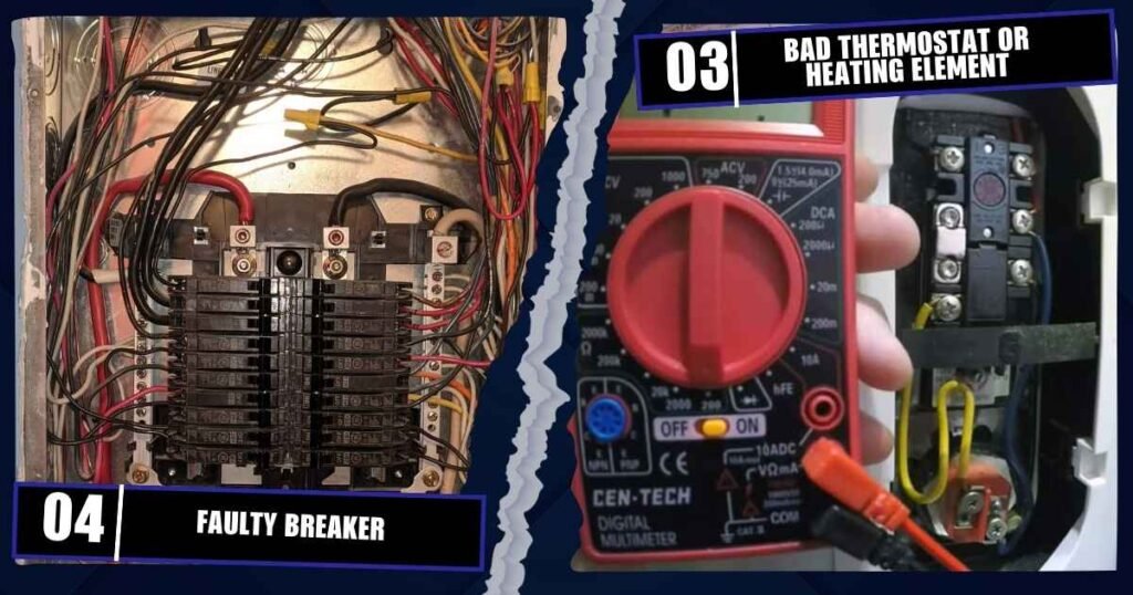 Bad Thermostat or Heating Element and  Faulty Breaker