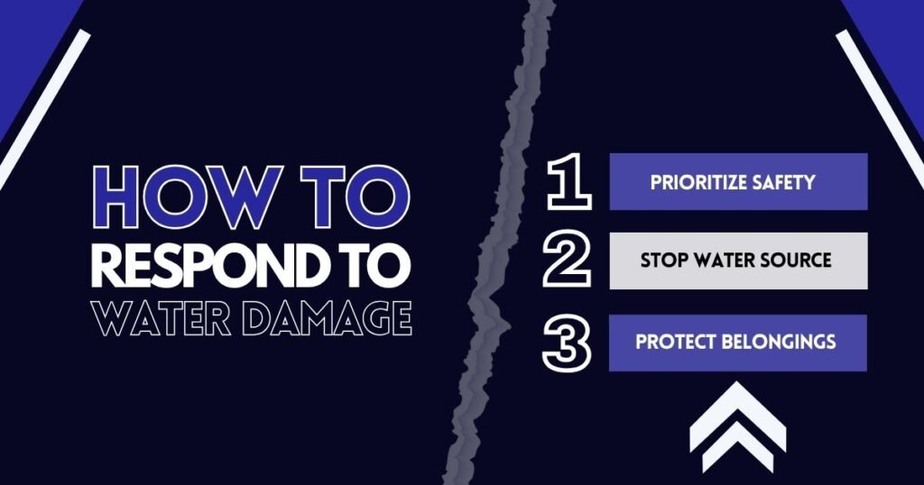 Prioritize Safety, Stop Water Source and Protect Belongings